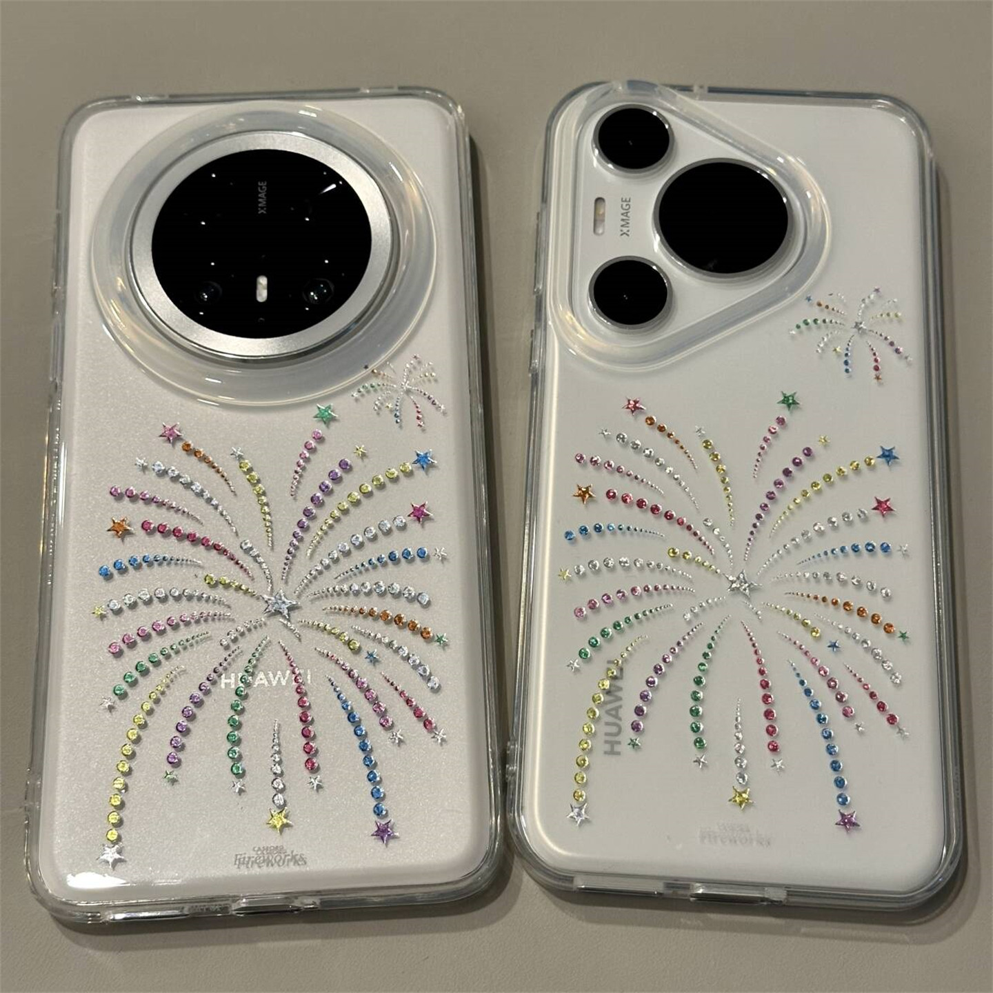 简约鎏金彩色水钻烟花适用华为Mate70pro手机壳mate60pro秋冬新款Mate80ProMax透明硬壳Pura80pro防摔保护壳