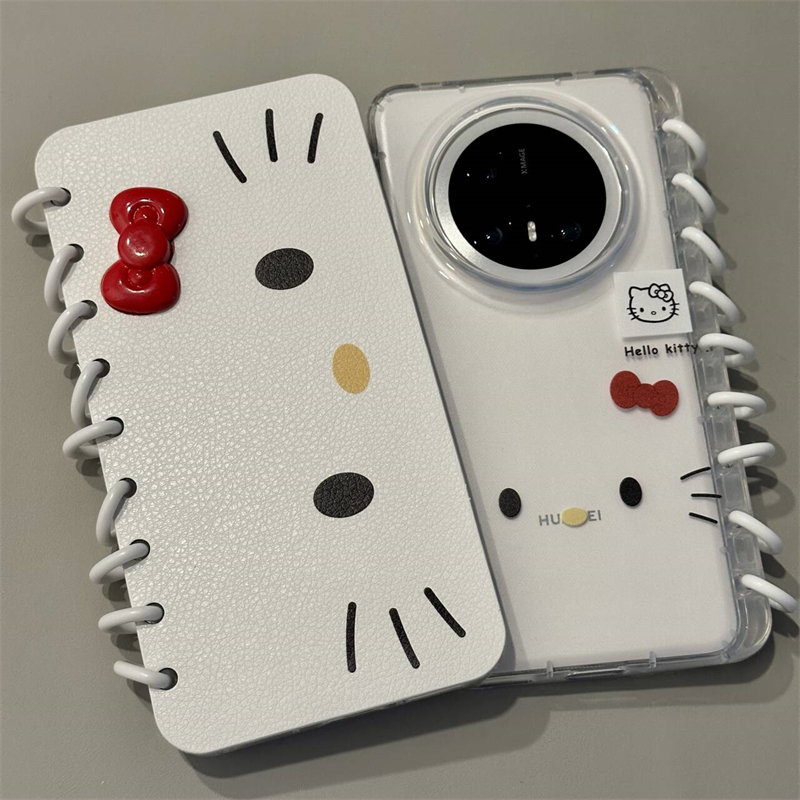 少女心可爱KT猫表情适用华为mate70pro+手机壳翻盖笔记本mate60pro软壳立体红蝴蝶结Pura70pro防摔硅胶保护壳