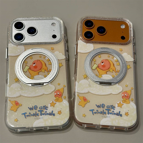 可爱闪粉云朵星星人适用iPhone17Promax手机壳磁吸旋转支架苹果16ProMax大孔新款14ProMx新年15pro防摔保护壳