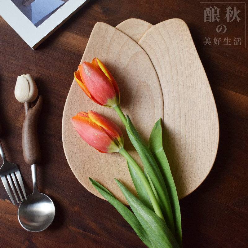 喵有型郁金香花木盘子可爱日式高颜值早餐甜点蛋糕水果托盘ins风