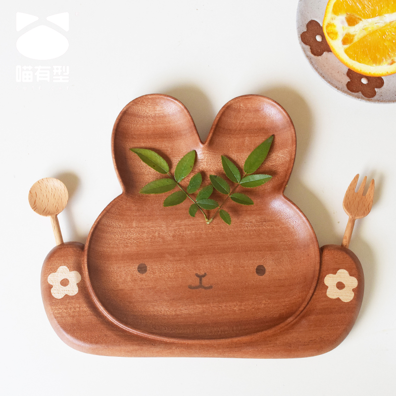 喵有型兔子实木可爱早餐盘子