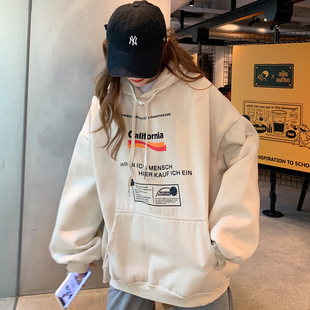 卫衣女秋冬宽松韩版连帽bf慵懒风潮ins加绒加厚mschf上衣冬季外套