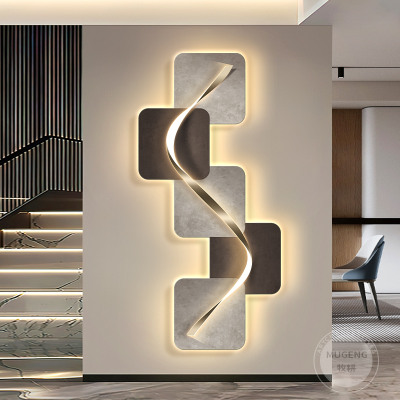 2024新款入户玄关装饰画客厅轻奢抽象过道带灯壁走廊高级镜面挂画