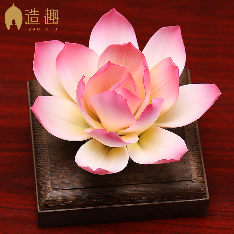 造趣陶瓷手工莲花佛堂佛前供花仿真荷花七色莲花佛具用品装饰摆件