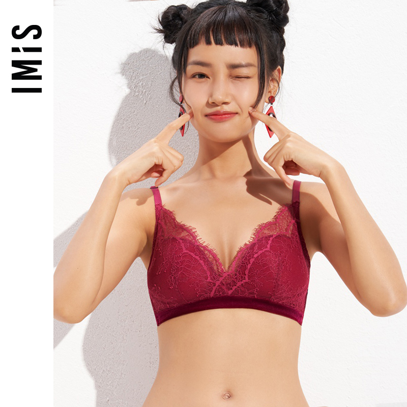 爱慕爱美丽内衣无钢圈小胸聚拢蕾丝红品丝绒加厚文胸IM17BAY1