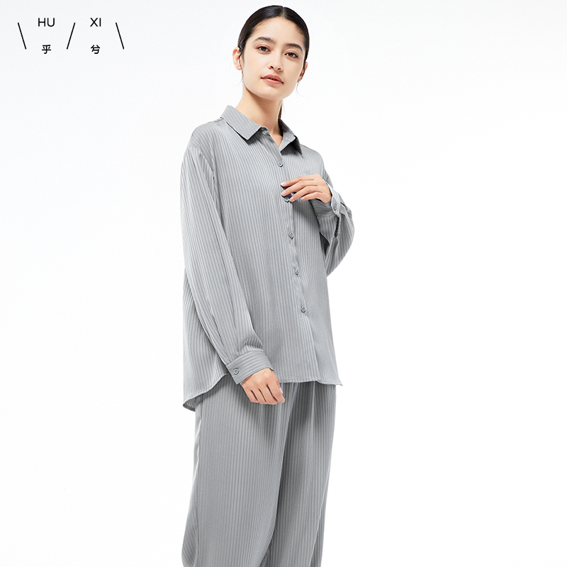 开襟长袖长裤梭织套装女士