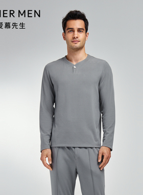 爱慕先生23AW燚丝家居男士小Y领套头长袖NS41K141