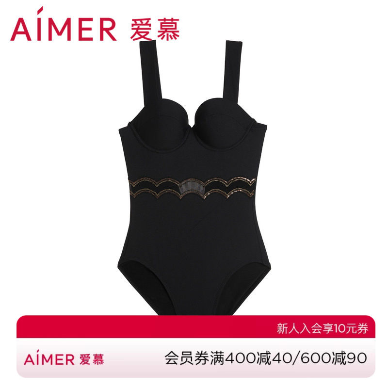 爱慕奢享曼妙金丝花片连体泳衣AM688053图片