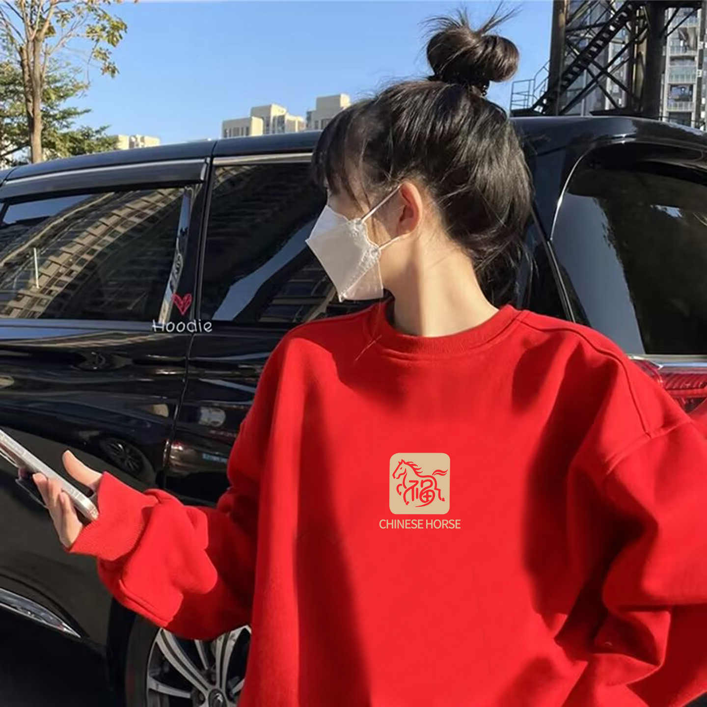 韩版红色圆领卫衣女2026马年本命年新年加绒保暖冬季大码无帽上衣