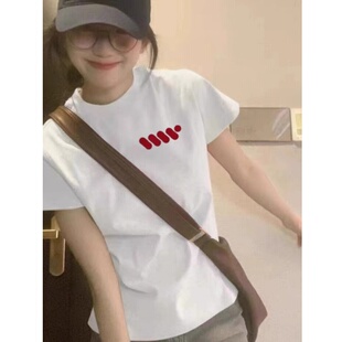欧货圆领短袖t恤女2026新款白色夏季纯棉常规百搭修身显瘦上衣ins