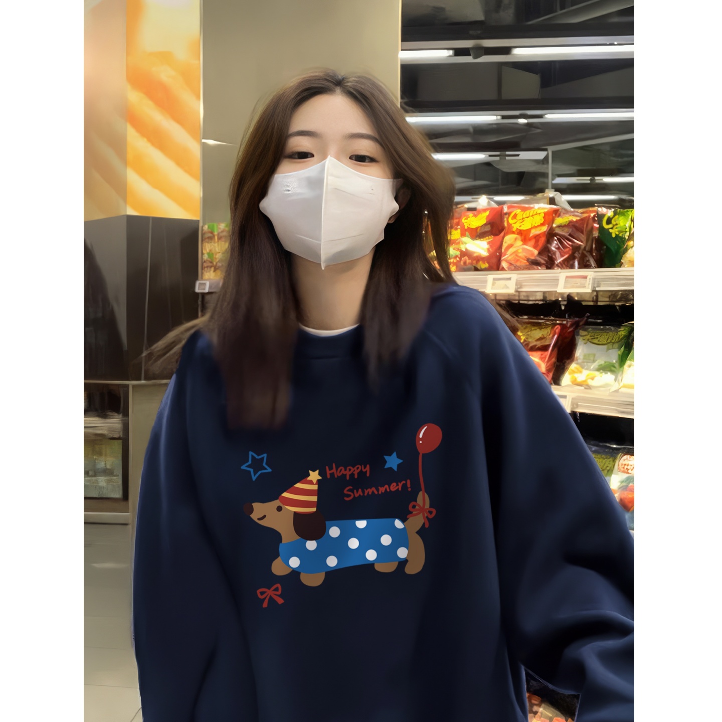 圆领卫衣女2025新款爆款秋季藏蓝色宽松无帽长袖韩系chic别致上衣