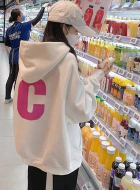 白色连帽卫衣女款2025新款爆款加绒加厚秋季长款遮屁股春秋款厚款