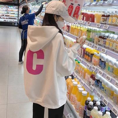 白色连帽卫衣女款2025新款爆款加绒加厚秋季长款遮屁股春秋款厚款