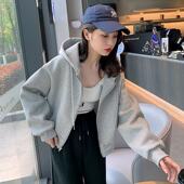美式 宽松休闲连帽棒球服短款 运动外套 女2026春秋新款 灰色卫衣开衫