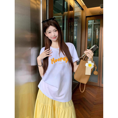 重磅白色正肩纯棉短袖女t恤2026年夏季新款上衣胖mm宽松显瘦半袖