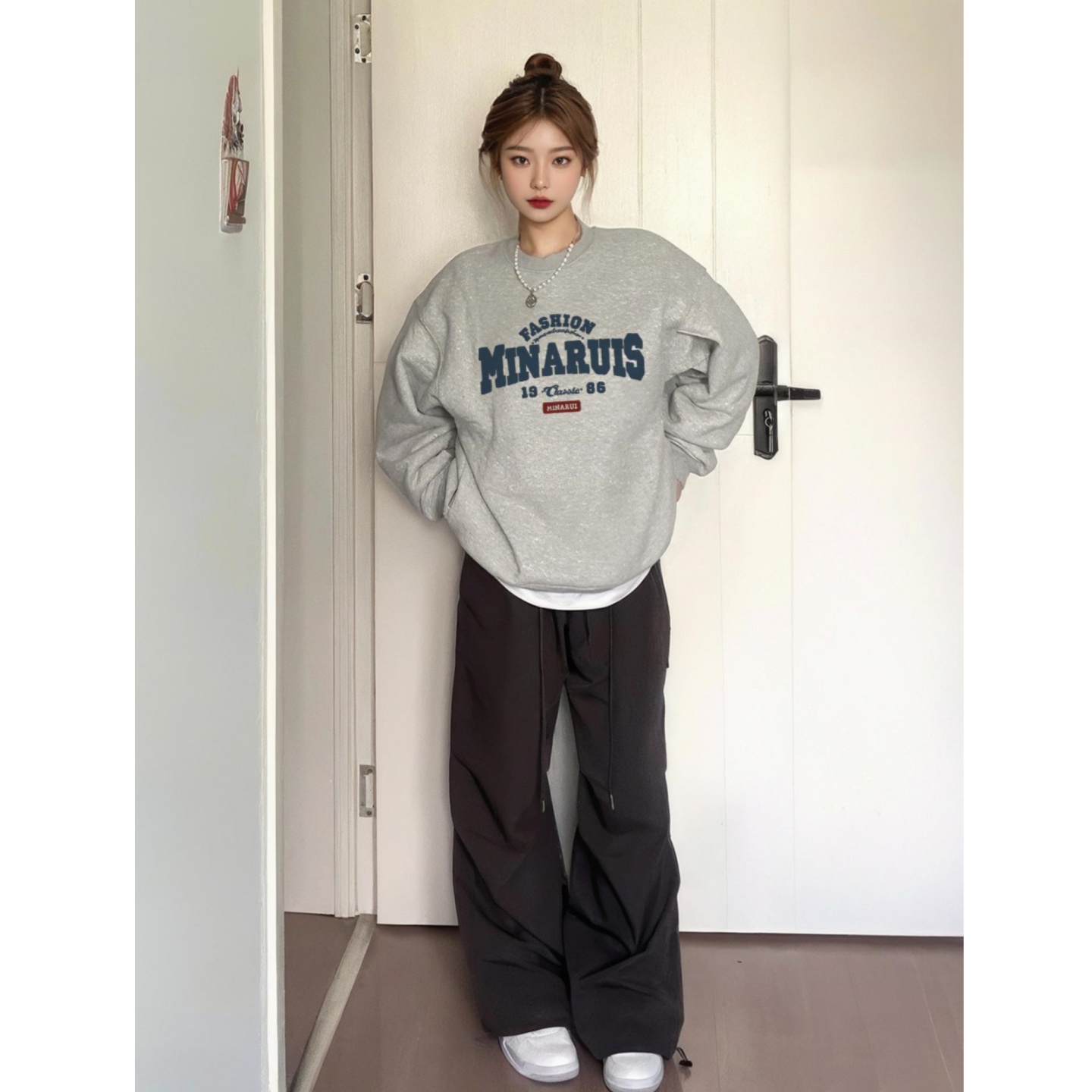 加绒卫衣女款加厚2025新款灰色无帽圆领秋冬保暖韩版宽松大码上衣