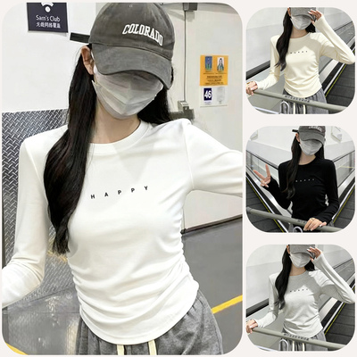 秋冬季白色打底女内搭2025新款高级感双面德绒小个子t恤磨毛上衣