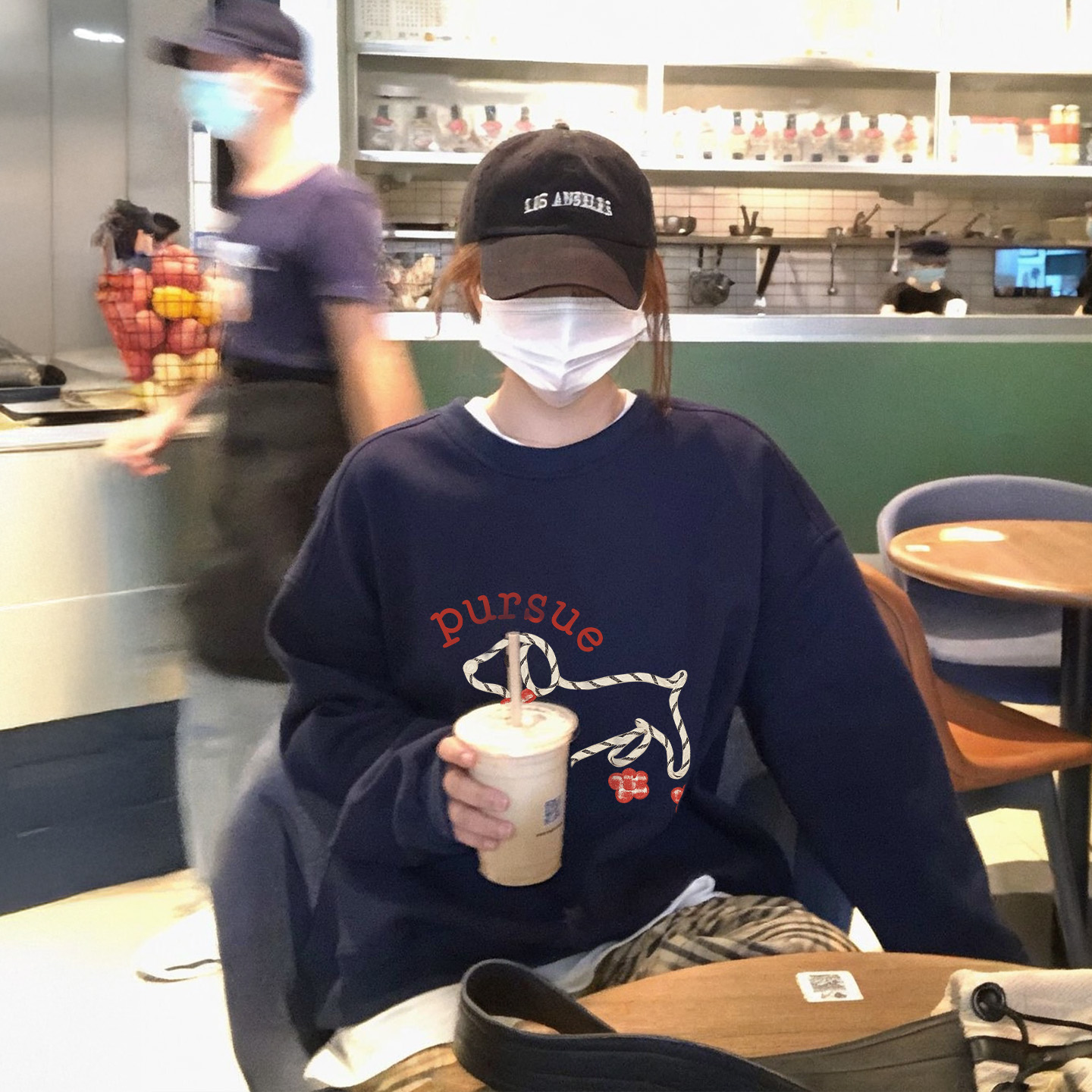 藏蓝色加绒卫衣女款加厚无帽圆领2025新款长袖秋冬大码宽松上衣潮