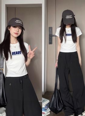 正肩短袖t恤女2026夏季新款棉质修身显瘦白色chic韩系短款上衣潮