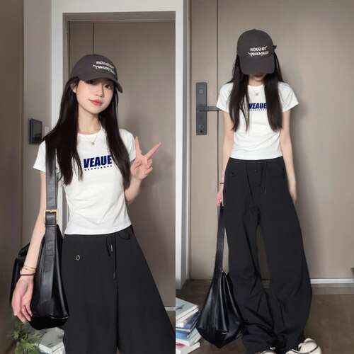 正肩短袖t恤女2026夏季新款棉质修身显瘦白色chic韩系短款上衣潮