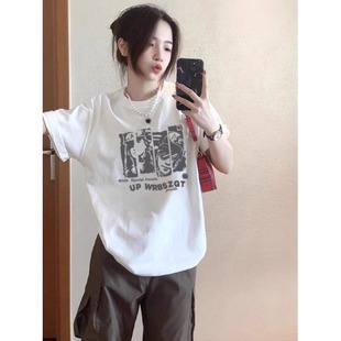 纯棉百搭宽松短袖 潮牌男女款 t恤女2025夏装 印花打底衫 韩版 学生款