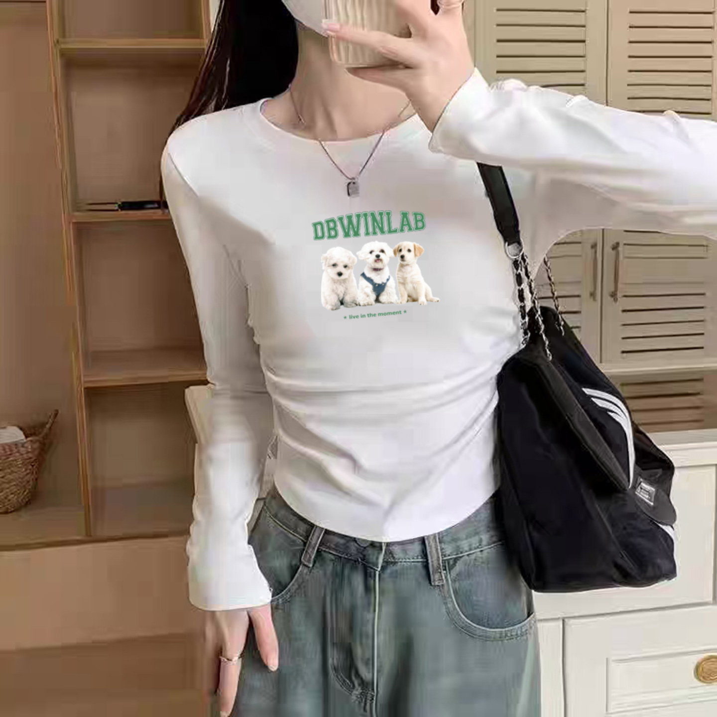 t恤收腰秋冬白色短款上衣女磨毛保暖螺纹长袖修身打底衫内搭德绒