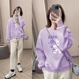 香芋紫卫衣女圆领无帽春秋薄款 秋冬加绒加厚欧货宽松上衣 2026新款