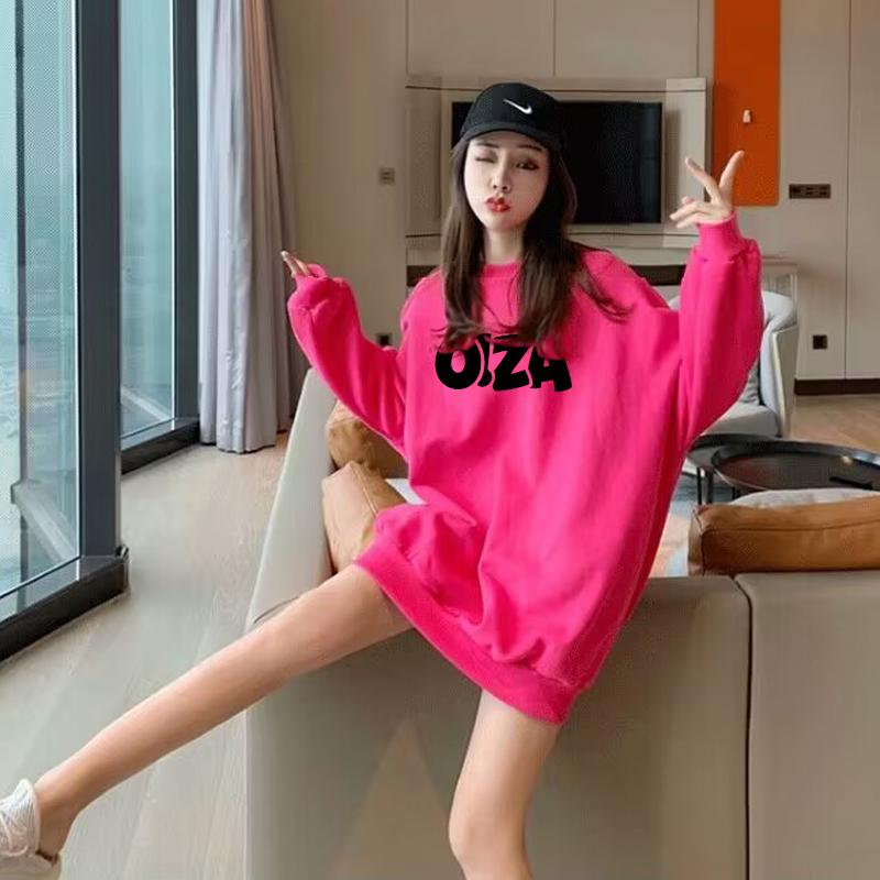 素手挽歌加厚宽松火龙果色卫衣女