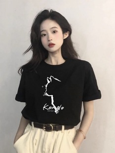 女 黑色短袖 t恤女夏季 2025新款 宽松纯棉绝美别致上衣显瘦体恤半袖