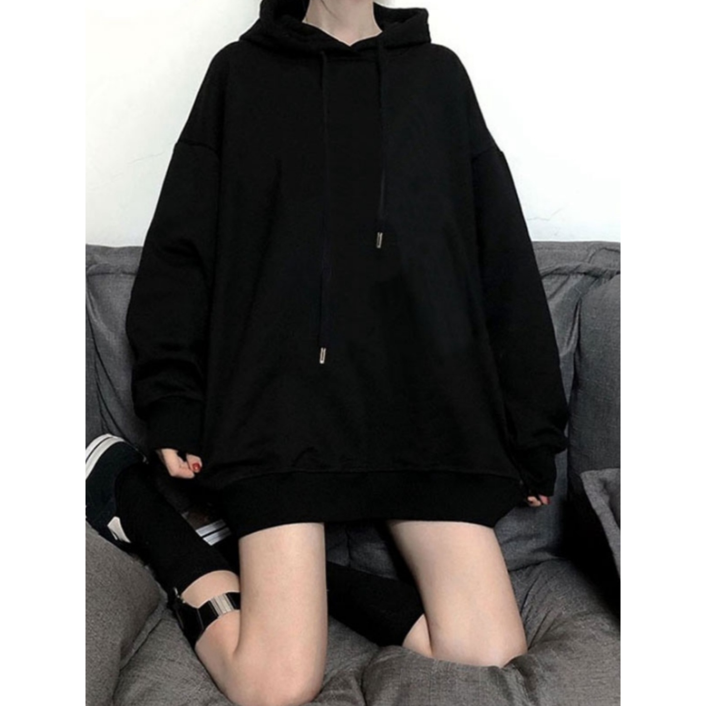 纯色卫衣女加绒加厚中长款宽松网红小众情侣装秋冬季新款连帽外套