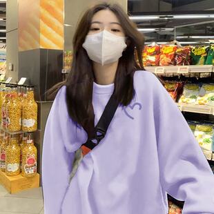 香芋紫卫衣女宽松圆领无帽薄款 秋冬加绒加厚爱心彩色上衣 2025新款