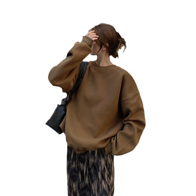 棕色加绒加厚卫衣慵懒ins宽松