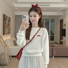 2025秋冬季新款白色短款重磅加绒卫衣女爆款小个子设计感高腰上衣