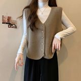 现货秋冬新款大码百搭V领内搭毛衣马甲柔软单排扣坎肩上衣女，女装马甲，岚润乐美服饰