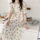 印花可爱夏天荷叶边甜美家居服小熊套装睡裙宽松夏季睡衣休闲女款，商品下架区，岚润乐美服饰