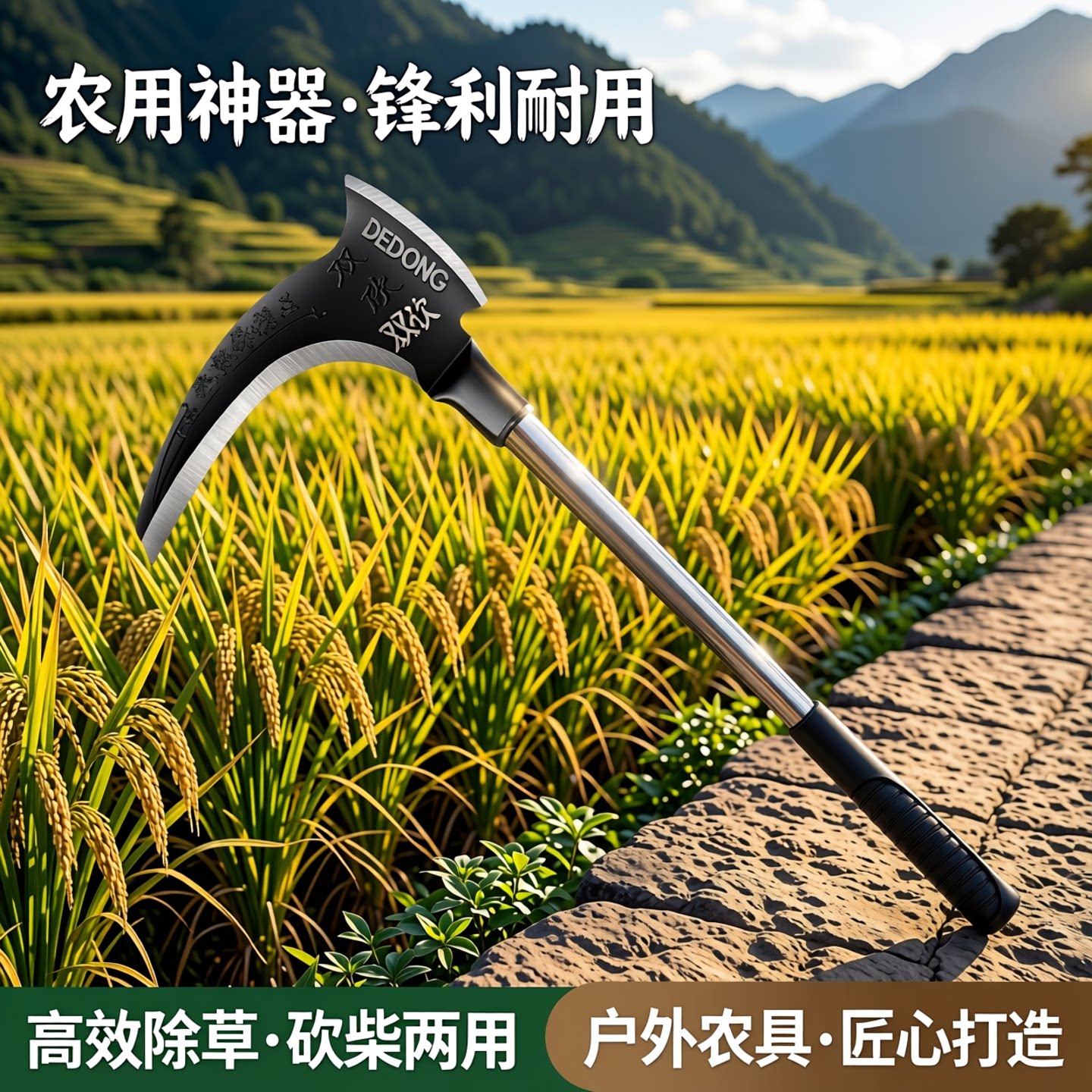 镰刀农用除草工具双砍割草砍柴刀树锄头神器户外农具斧头廉刀连刀 - 实物图