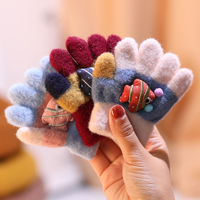Children's gloves five finger split finger baby autumn and winter cute fashion boys and girls students thickened 1-3 years old 2 Warm children