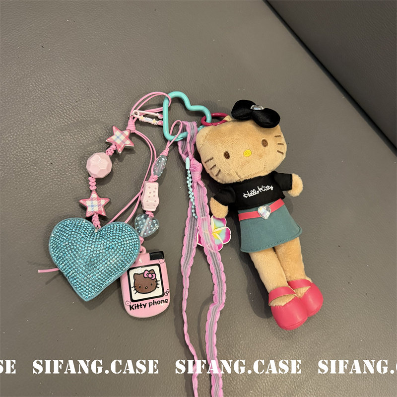 牛仔裙小猫尼龙绳花朵包包挂件车钥匙扣链条手机壳挂饰创意