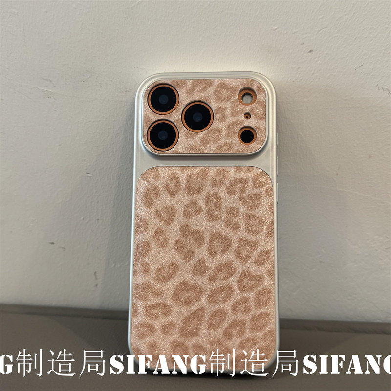 豹纹闪粉秋冬显白电镀边适用iPhone17ProMax手机壳16Promax壳个性16/14/15Pro壳个性