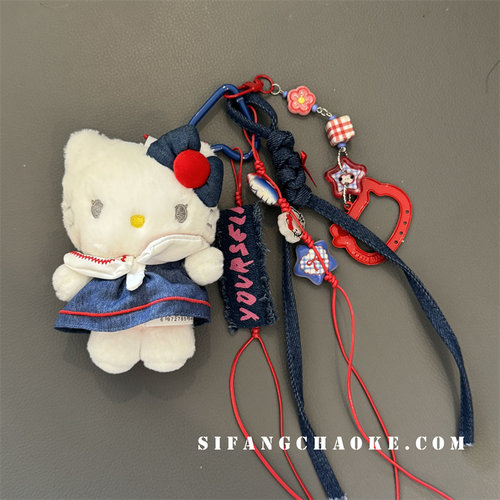 牛仔小胖妹卡通小猫车钥匙扣裤腰带链条手机壳包包挂件书包挂饰