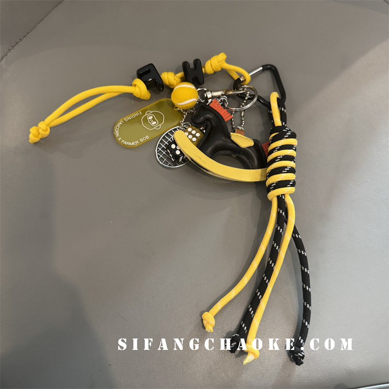黄色小马羽毛球拍尼龙绳车钥匙扣耳机套挂件书包包包挂链