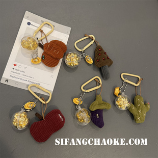 趣味创意 布艺苹果蘑菇球球车钥匙扣包包挂件挂饰手机壳挂绳个性