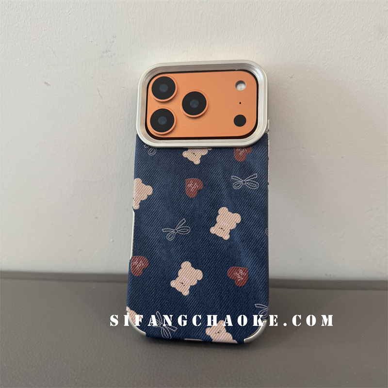牛仔卡通小熊蝴蝶结侧边电镀适用iPhone17ProMax手机壳15/14/16Pro套15PM壳简约