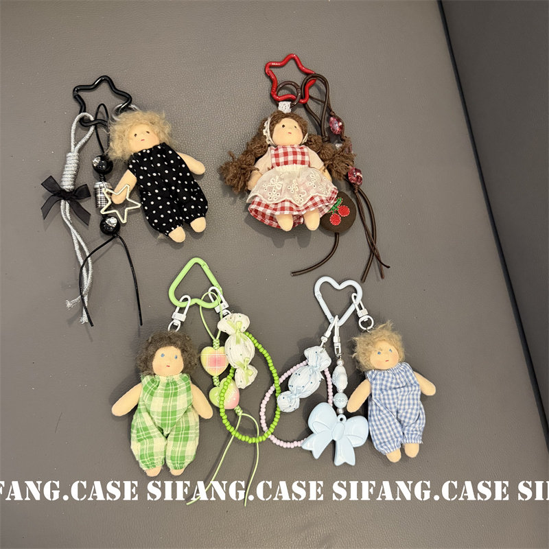 尼龙格子创意小胖妹夏季车钥匙扣链条手机壳挂件书包挂饰