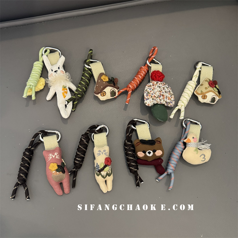 卡通花朵小熊围巾熊车钥匙扣尼龙绳百搭手机壳挂件包包挂绳