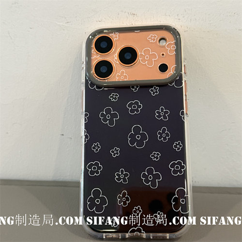 黑色花朵夏季新款透色边适用iPhone17ProMax手机壳16/17/17Pro壳个性百搭16P套