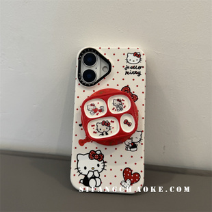 红色蝴蝶结餐盘小猫磁吸壳适用iPhone17/17Pro手机壳15/14/13PM套15P壳13简约