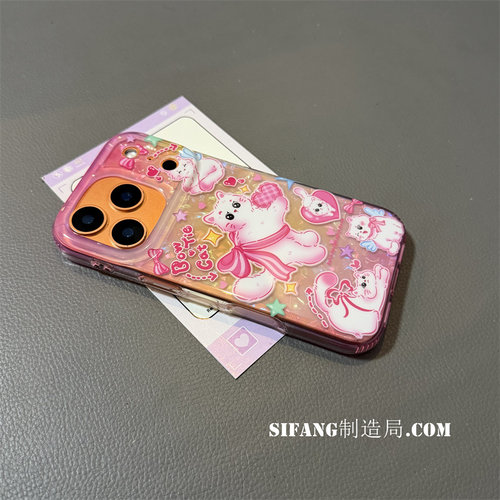 玫粉色卡通小猫爱心蝴蝶结夏季新款小众适用iPhone17Promax手机壳17P/16Pro套16PM