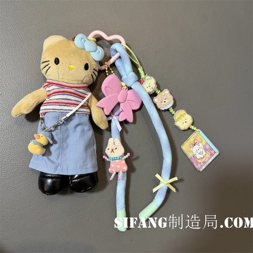 彩色条纹牛仔裤蝴蝶结创意车钥匙扣手机壳挂件包包挂饰创意