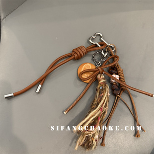饰挂链手机壳饰品 棕色皮质蝴蝶结钥匙扣车钥匙挂件书包装